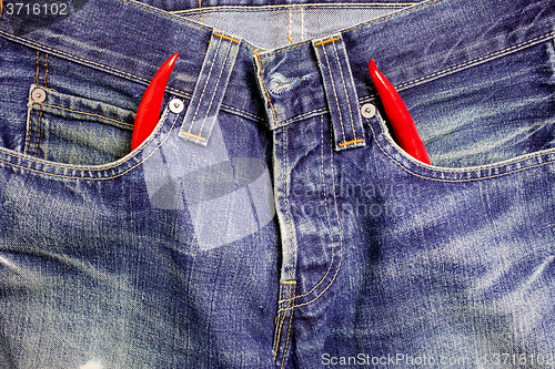 Image of jeans with red hot chili peppers