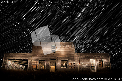 Image of Abandoned Building and Star Trails