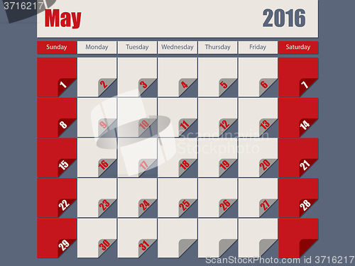 Image of Gray Red colored 2016 may calendar