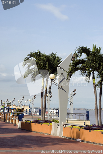 Image of walkway boardwalk with symbol poles malecon 2000 guayaquil board