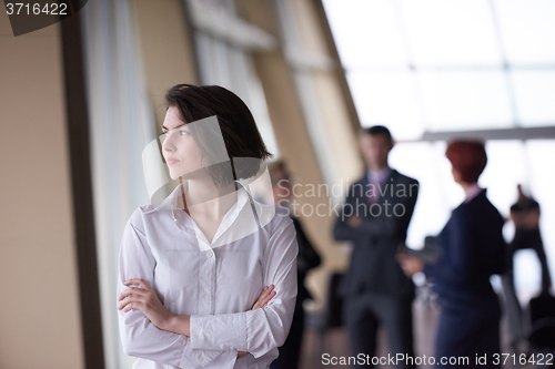 Image of young startup  business woman portrait, lbured people group in b