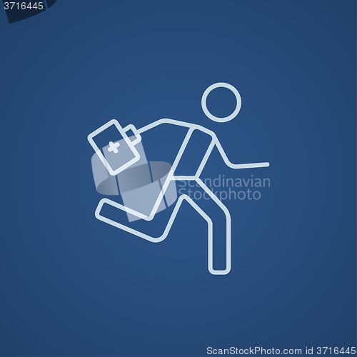 Image of Paramedic running with first aid kit line icon.