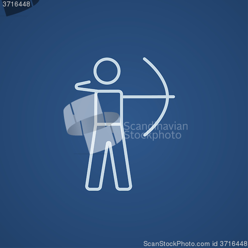 Image of Archer training with bow line icon.