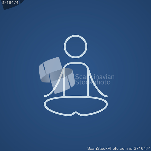 Image of Man meditating in lotus pose line icon.