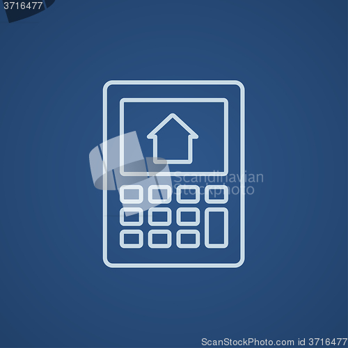 Image of Calculator with house on display line icon.