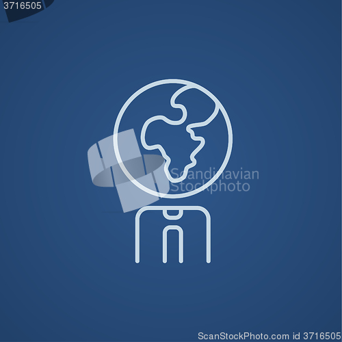 Image of Human with globe head line icon.