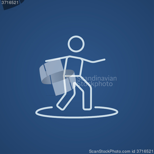 Image of Male surfer riding on surfboard line icon.