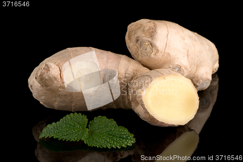 Image of Ginger root on black