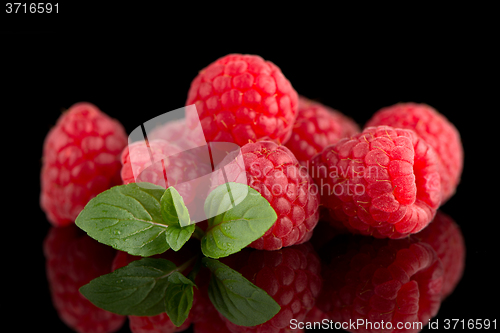 Image of Raspberries with leaves