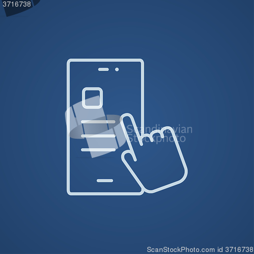 Image of Finger touching smartphone line icon.