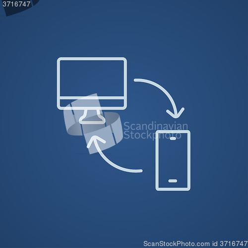 Image of Synchronization computer with mobile device line icon.