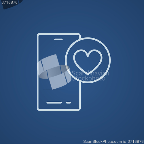 Image of Smartphone with heart sign line icon.