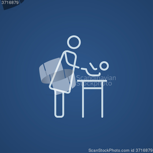 Image of Mother taking care of baby line icon.