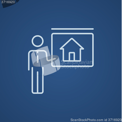 Image of Real estate agent showing house line icon.