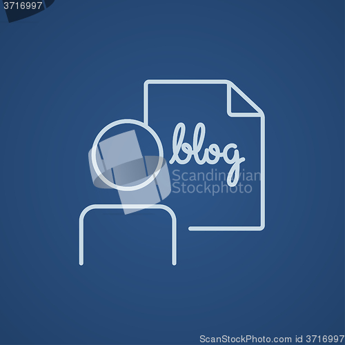 Image of Man and sheet with word blog line icon.