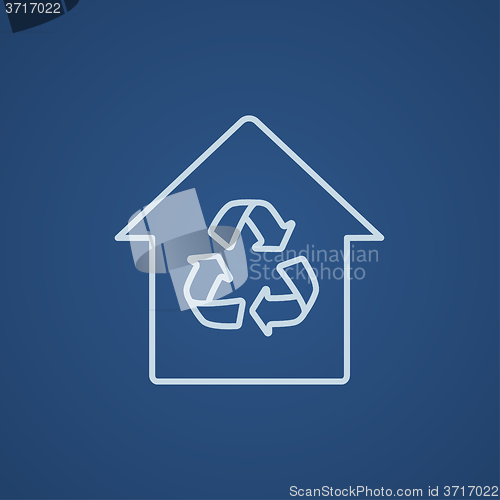 Image of House with recycling symbol line icon.