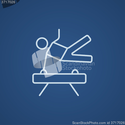 Image of Gymnast exercising on pommel horse line icon.