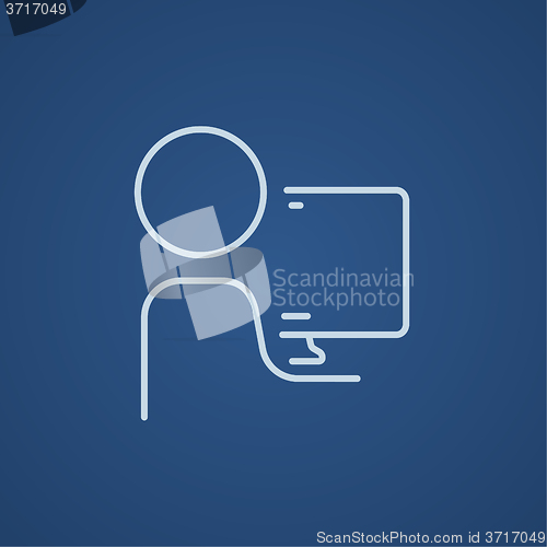 Image of Man working at his computer line icon.