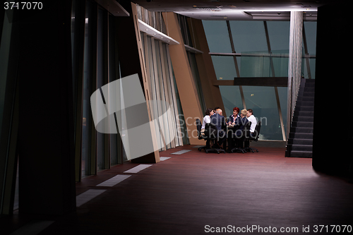 Image of business people group on meeting at modern bright office