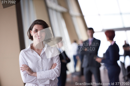 Image of young startup  business woman portrait, lbured people group in b