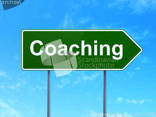 Image of Studying concept: Coaching on road sign background