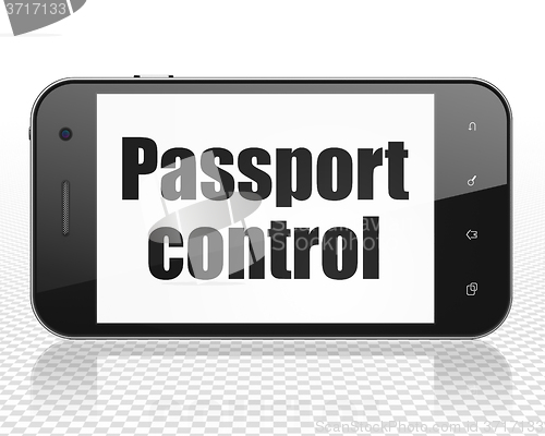 Image of Tourism concept: Smartphone with Passport Control on display