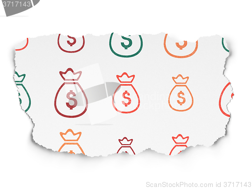 Image of Money concept: Money Bag icons on Torn Paper background