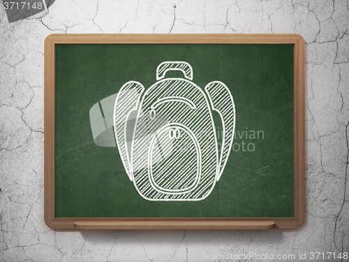 Image of Education concept: Backpack on chalkboard background