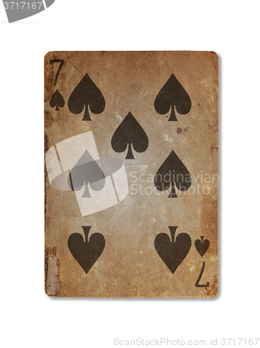 Image of Very old playing card, seven of spades