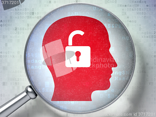 Image of Finance concept: Head With Padlock with optical glass on digital background