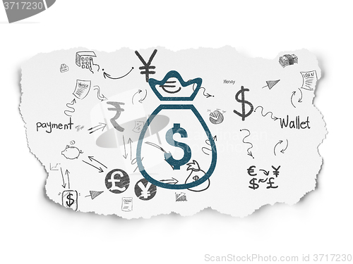 Image of Banking concept: Money Bag on Torn Paper background
