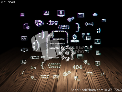 Image of Software concept: Gear in grunge dark room