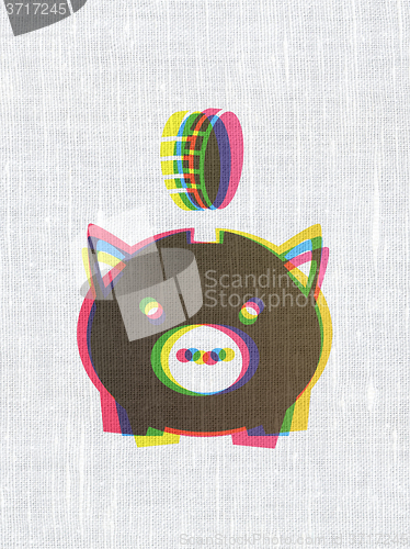 Image of Money concept: Money Box With Coin on fabric texture background