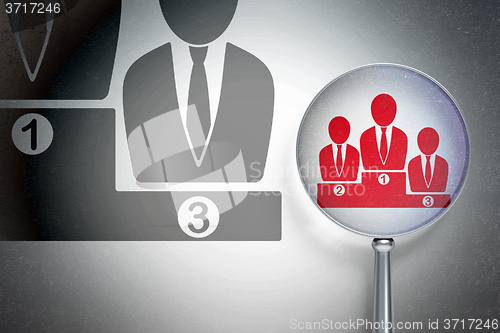 Image of Marketing concept:  Business Team with optical glass on digital background