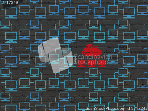 Image of Cloud computing concept: cloud network icon on wall background