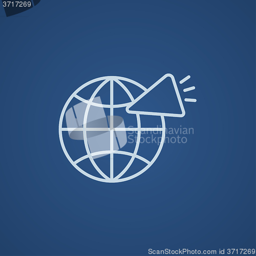 Image of Globe with loudspeaker line icon.