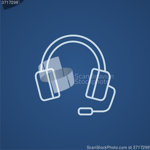 Image of Headphone with microphone line icon.