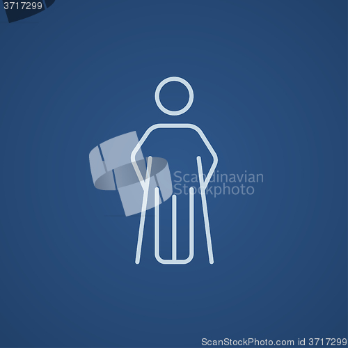 Image of Man with crutches line icon.