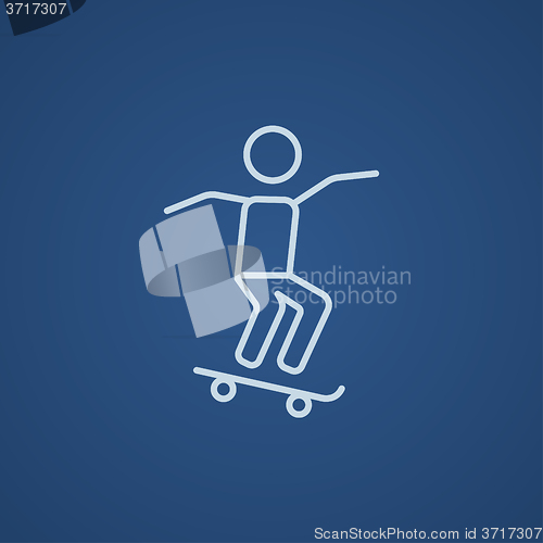 Image of Man riding on skateboard  line icon.