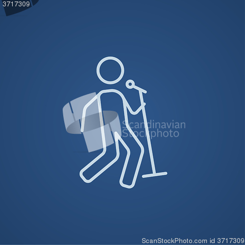 Image of Man singing with microphone line icon.