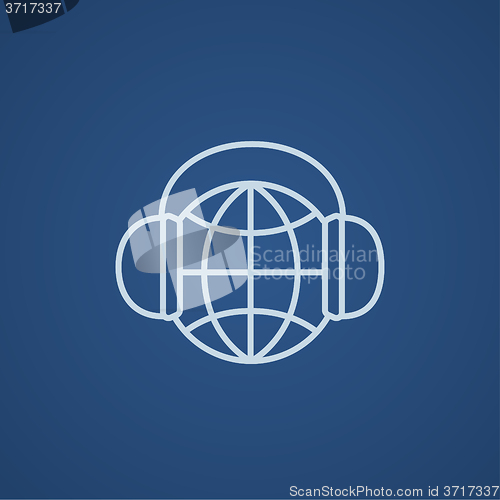 Image of Globe in headphones line icon.