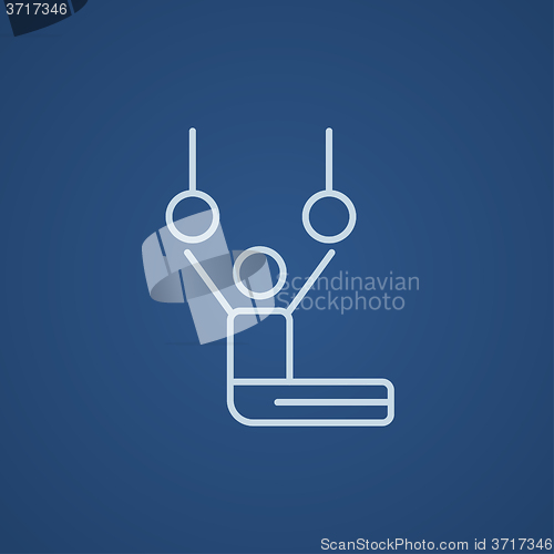 Image of Gymnast performing on stationary rings line icon.