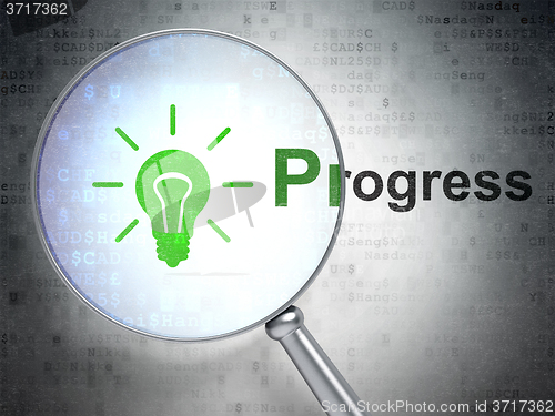 Image of Business concept: Light Bulb and Progress with optical glass