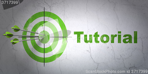 Image of Education concept: target and Tutorial on wall background