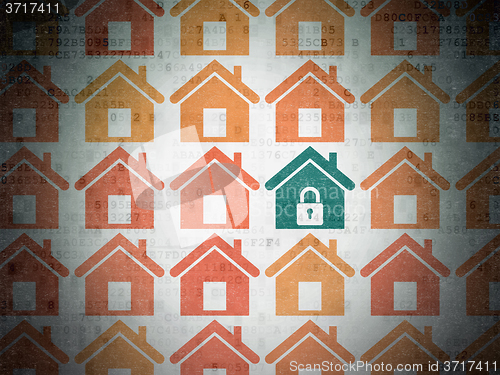 Image of Protection concept: home icon on Digital Paper background