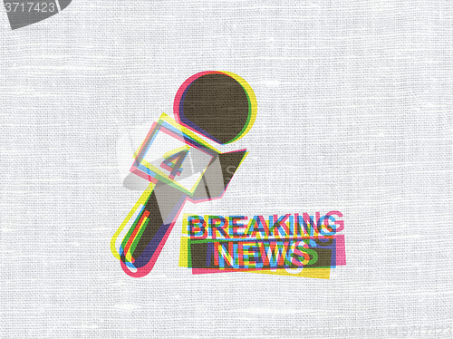 Image of News concept: Breaking News And Microphone on fabric texture background