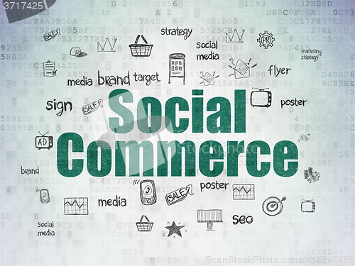 Image of Advertising concept: Social Commerce on Digital Paper background