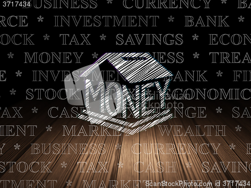 Image of Money concept: Money Box in grunge dark room