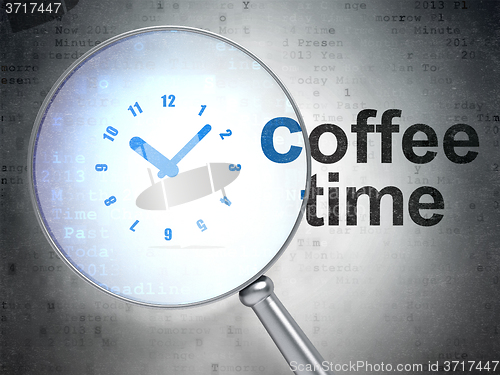 Image of Timeline concept: Clock and Coffee Time with optical glass