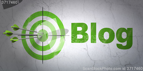 Image of Web development concept: target and Blog on wall background